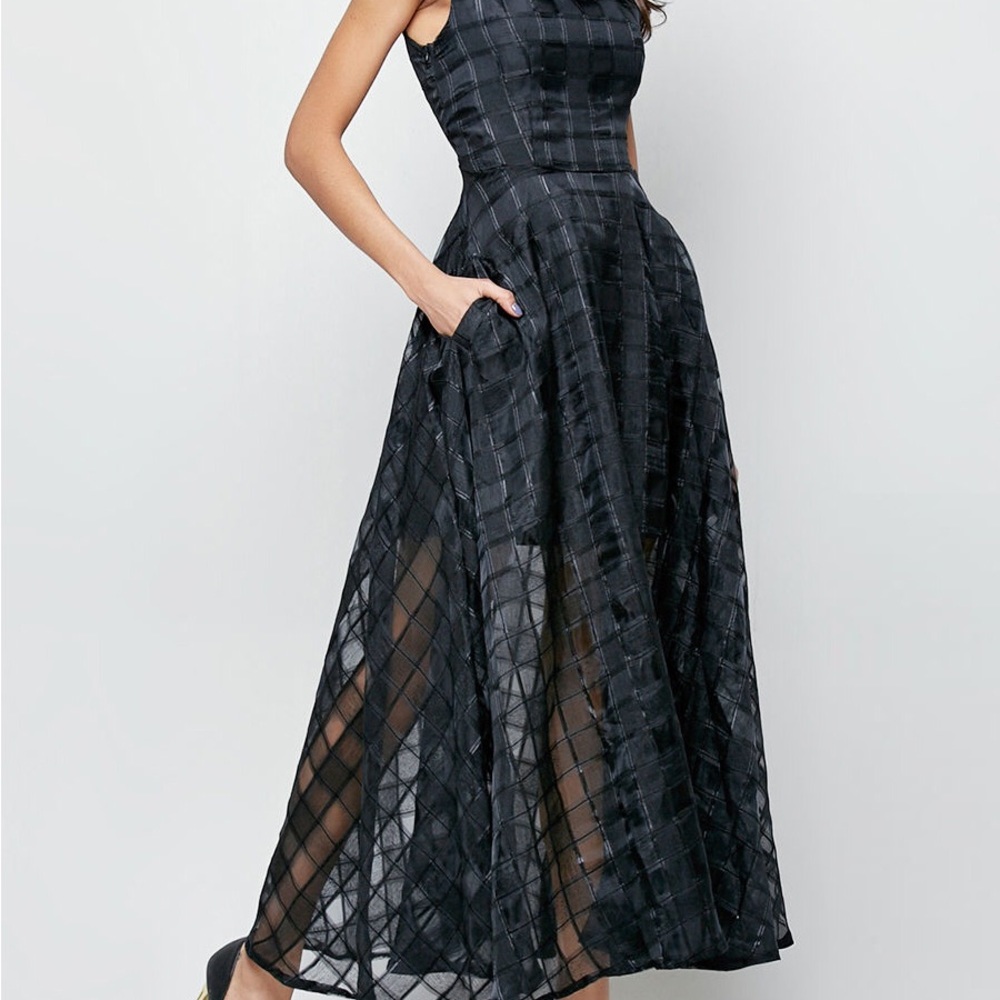 Long black see thru maxi dress.
